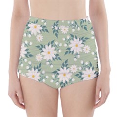 Flowers-108 High-waisted Bikini Bottoms by nateshop