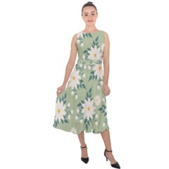 Flowers-108 Midi Tie-Back Chiffon Dress