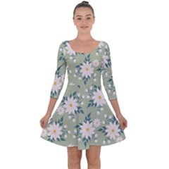 Flowers-108 Quarter Sleeve Skater Dress