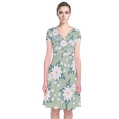 Flowers-108 Short Sleeve Front Wrap Dress