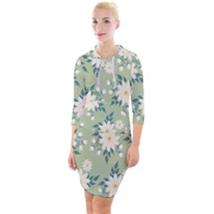 Flowers-108 Quarter Sleeve Hood Bodycon Dress