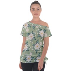 Flowers-108 Off Shoulder Tie-Up Tee