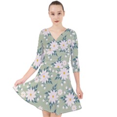 Flowers-108 Quarter Sleeve Front Wrap Dress