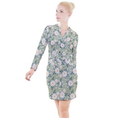 Flowers-108 Button Long Sleeve Dress