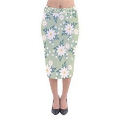 Flowers-108 Velvet Midi Pencil Skirt