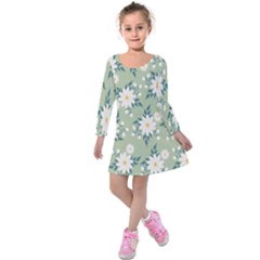 Flowers-108 Kids  Long Sleeve Velvet Dress