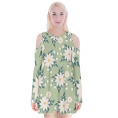 Flowers-108 Velvet Long Sleeve Shoulder Cutout Dress