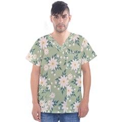 Flowers-108 Men s V-Neck Scrub Top