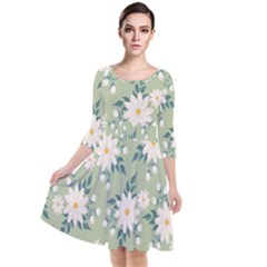 Flowers-108 Quarter Sleeve Waist Band Dress