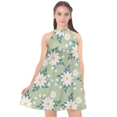 Flowers-108 Halter Neckline Chiffon Dress 