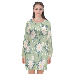 Flowers-108 Long Sleeve Chiffon Shift Dress 