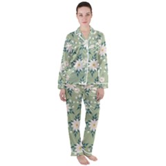 Flowers-108 Women s Long Sleeve Satin Pajamas Set	