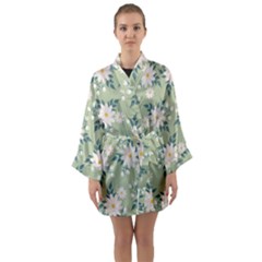 Flowers-108 Long Sleeve Satin Kimono