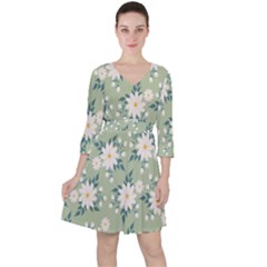 Flowers-108 Quarter Sleeve Ruffle Waist Dress