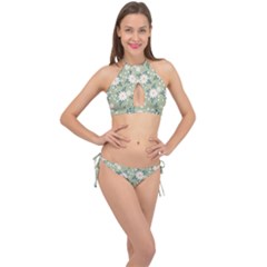 Flowers-108 Cross Front Halter Bikini Set