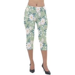 Flowers-108 Lightweight Velour Capri Leggings 