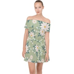 Flowers-108 Off Shoulder Chiffon Dress