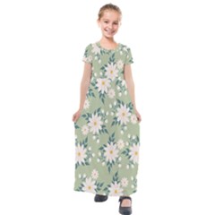 Flowers-108 Kids  Short Sleeve Maxi Dress