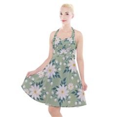 Flowers-108 Halter Party Swing Dress 