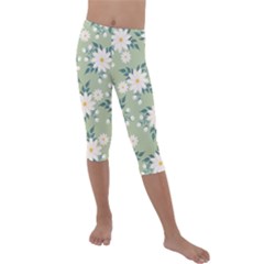 Flowers-108 Kids  Lightweight Velour Capri Leggings 