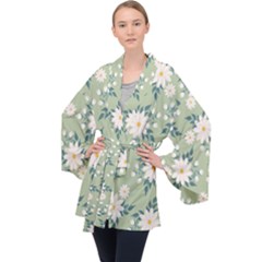 Flowers-108 Long Sleeve Velvet Kimono 