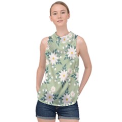 Flowers-108 High Neck Satin Top