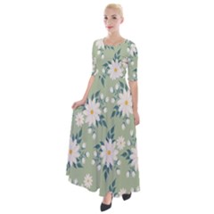 Flowers-108 Half Sleeves Maxi Dress