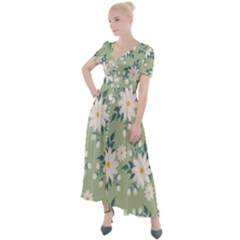 Flowers-108 Button Up Short Sleeve Maxi Dress