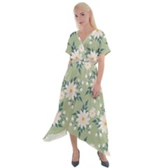 Flowers-108 Cross Front Sharkbite Hem Maxi Dress