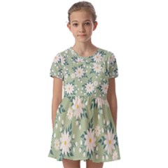 Flowers-108 Kids  Short Sleeve Pinafore Style Dress