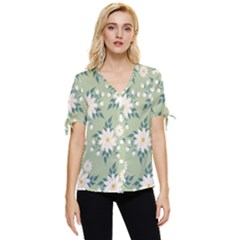 Flowers-108 Bow Sleeve Button Up Top