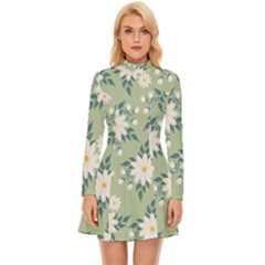 Flowers-108 Long Sleeve Velour Longline Dress