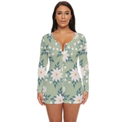 Flowers-108 Long Sleeve Boyleg Swimsuit