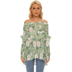 Flowers-108 Off Shoulder Chiffon Pocket Shirt