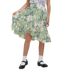 Flowers-108 Kids  Ruffle Flared Wrap Midi Skirt
