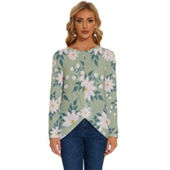 Flowers-108 Long Sleeve Crew Neck Pullover Top