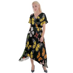 Flowers-109 Cross Front Sharkbite Hem Maxi Dress by nateshop