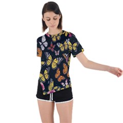 Flowers-109 Asymmetrical Short Sleeve Sports Tee by nateshop