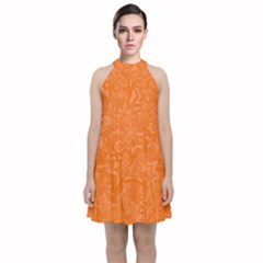 Orange-chaotic Velvet Halter Neckline Dress  by nateshop