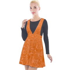 Orange-chaotic Plunge Pinafore Velour Dress by nateshop