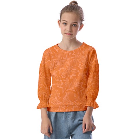 Orange-chaotic Kids  Cuff Sleeve Top by nateshop