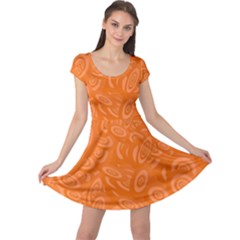 Orange-ellipse Cap Sleeve Dress by nateshop