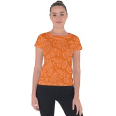 Orange-ellipse Short Sleeve Sports Top  by nateshop