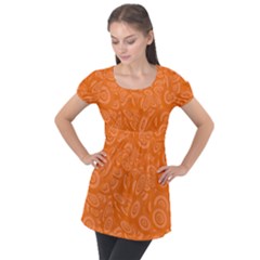 Orange-ellipse Puff Sleeve Tunic Top