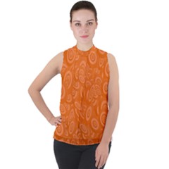 Orange-ellipse Mock Neck Chiffon Sleeveless Top by nateshop