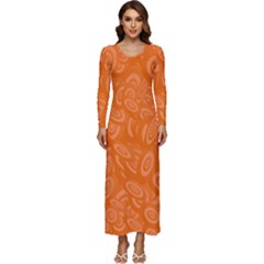 Orange-ellipse Long Sleeve Longline Maxi Dress by nateshop