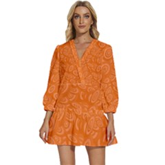 Orange-ellipse V-Neck Placket Mini Dress