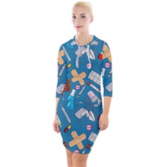 Medicine Pattern Quarter Sleeve Hood Bodycon Dress by SychEva