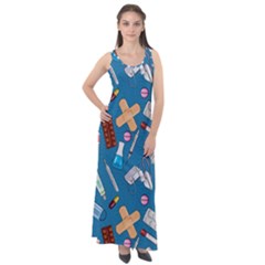 Medicine Pattern Sleeveless Velour Maxi Dress