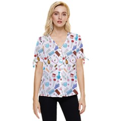 Medical Bow Sleeve Button Up Top by SychEva